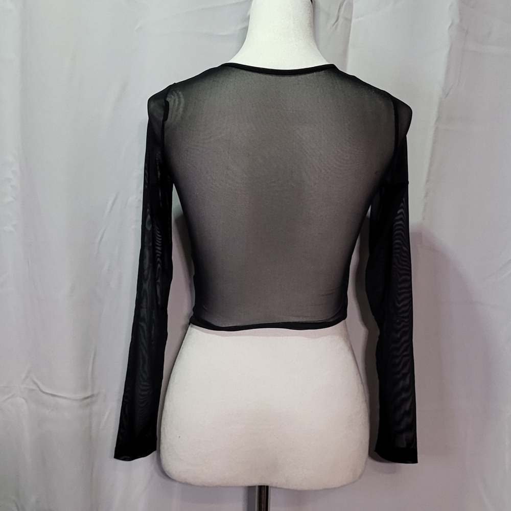 Avanova Women's NWOT Black Sheer Mesh Long Sleeve Crop Top Size Small - Picture 9 of 10